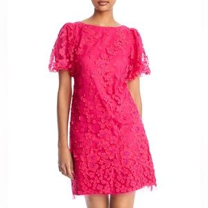 Eliza J fuschia pink floral petal dress with puff sleeve size 12! Stunning!